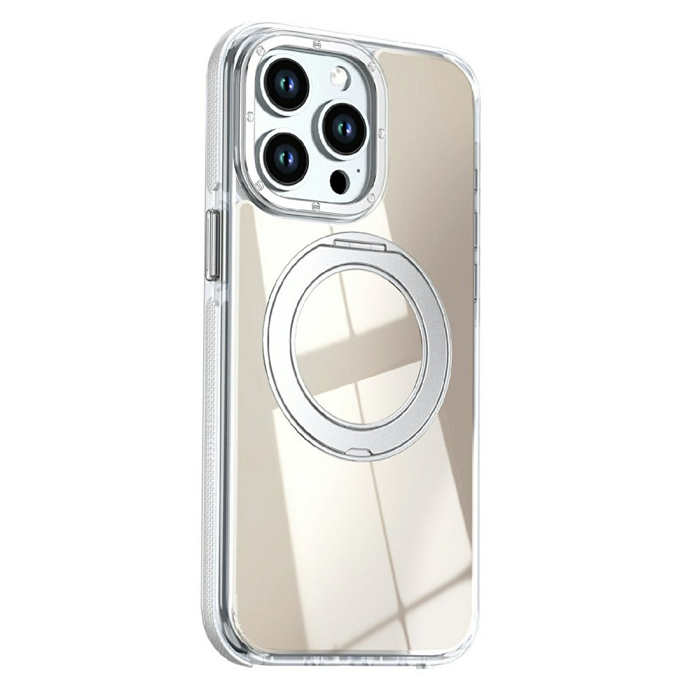 For iPhone 13 Pro Magnetic Case Fluorescent Design TPU Acrylic Phone Back Cover with 360° Rotating Kickstand