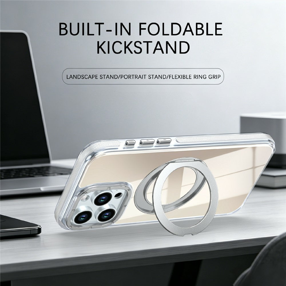 For iPhone 13 Pro Magnetic Case Fluorescent Design TPU Acrylic Phone Back Cover with 360° Rotating Kickstand