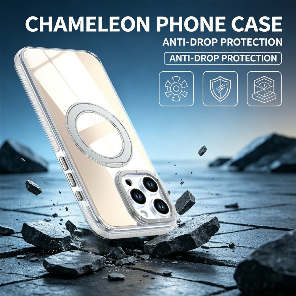 For iPhone 13 Pro Magnetic Case Fluorescent Design TPU Acrylic Phone Back Cover with 360° Rotating Kickstand