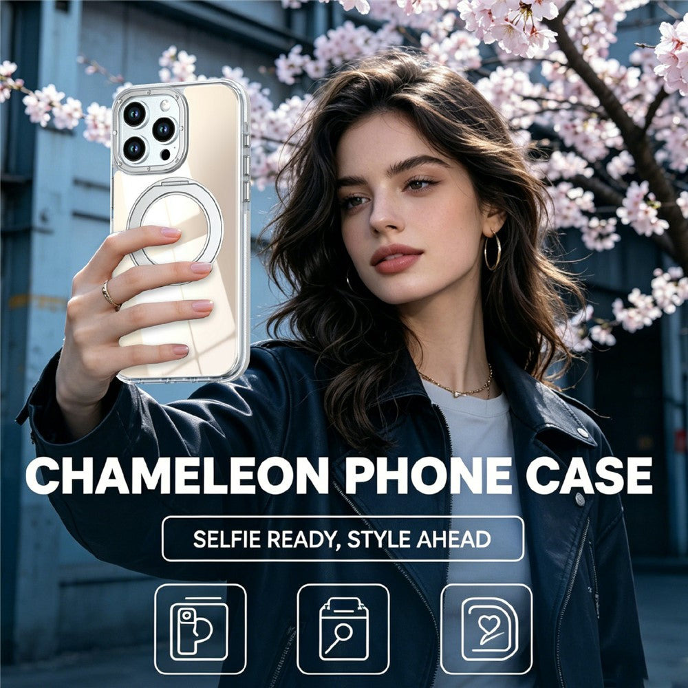 For iPhone 13 Pro Magnetic Case Fluorescent Design TPU Acrylic Phone Back Cover with 360° Rotating Kickstand