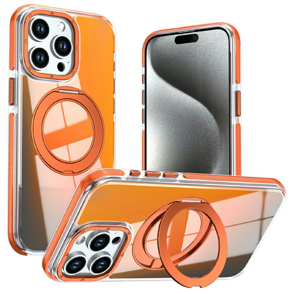 For iPhone 13 Pro Magnetic Case Fluorescent Design TPU Acrylic Phone Back Cover with 360° Rotating Kickstand