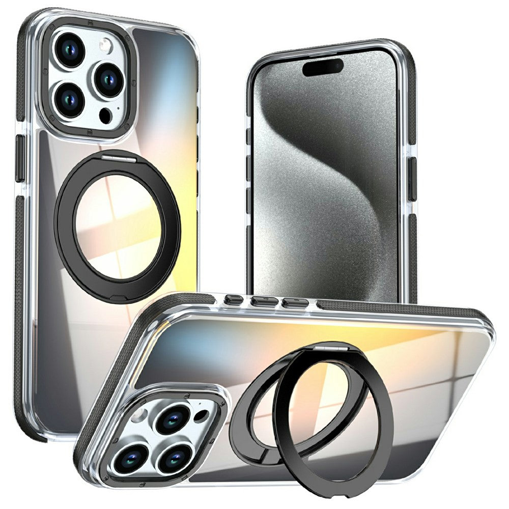 For iPhone 13 Pro Magnetic Case Fluorescent Design TPU Acrylic Phone Back Cover with 360° Rotating Kickstand