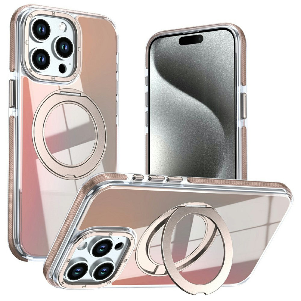 For iPhone 13 Pro Magnetic Case Fluorescent Design TPU Acrylic Phone Back Cover with 360° Rotating Kickstand