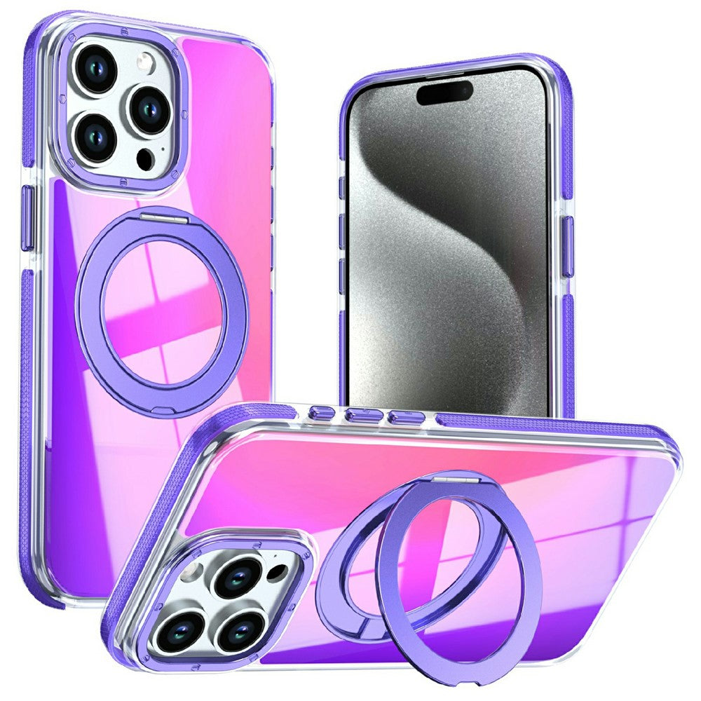 For iPhone 13 Pro Max Magnetic Case Fluorescent Design TPU Acrylic Phone Back Cover with 360° Rotating Kickstand