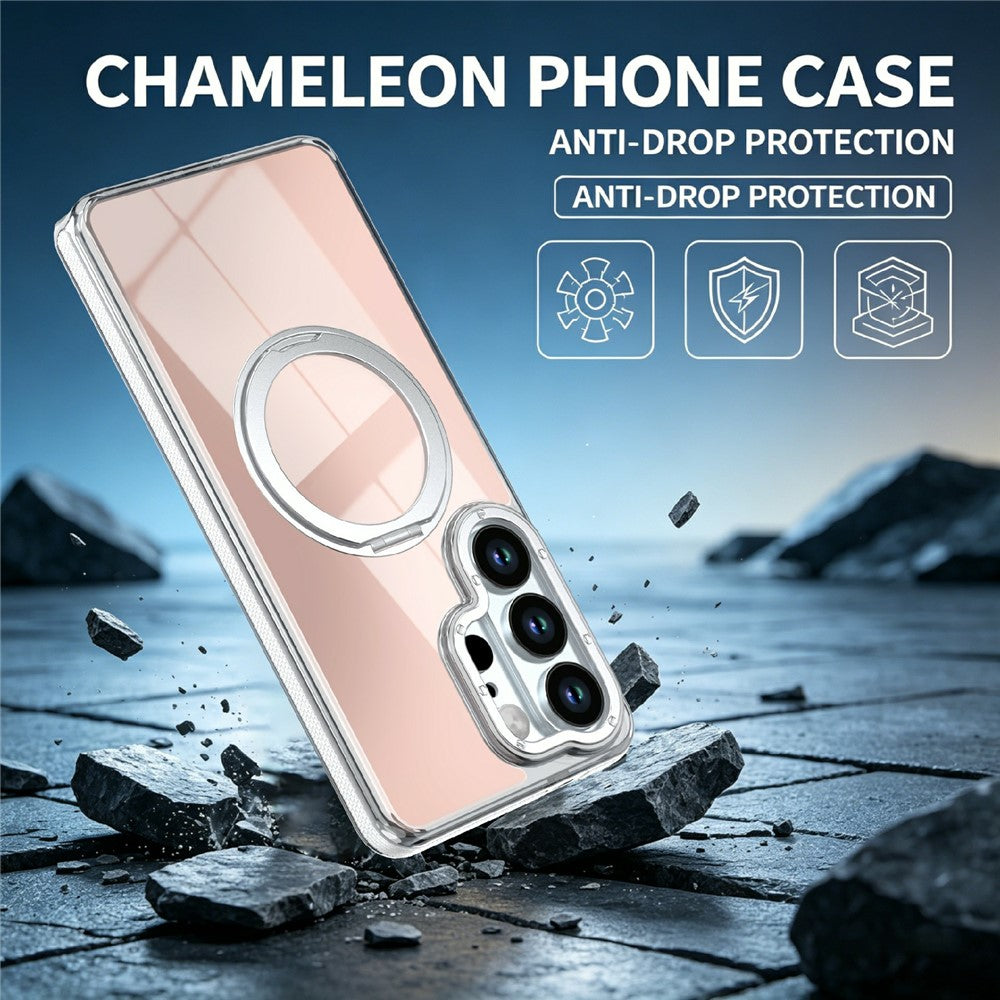 Samsung Galaxy S23 Ultra Magnetiskt Skal Fluorescerande Design TPU Akryl mobil Baksida med 360° Roterande Stativ