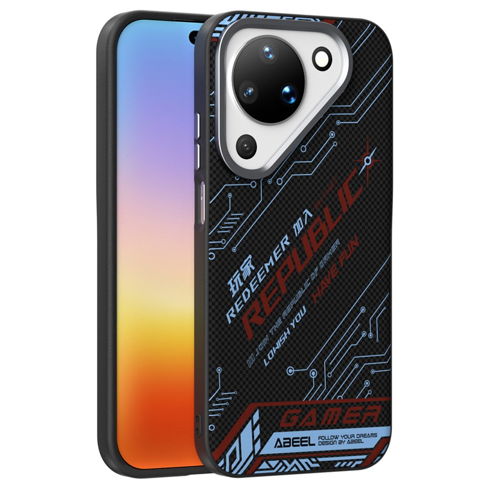 ABEEL For Huawei Pura 90 Magnetic Case Micro-Embossing 6D Printed PC TPU Aluminum Alloy Leather Phone Cover