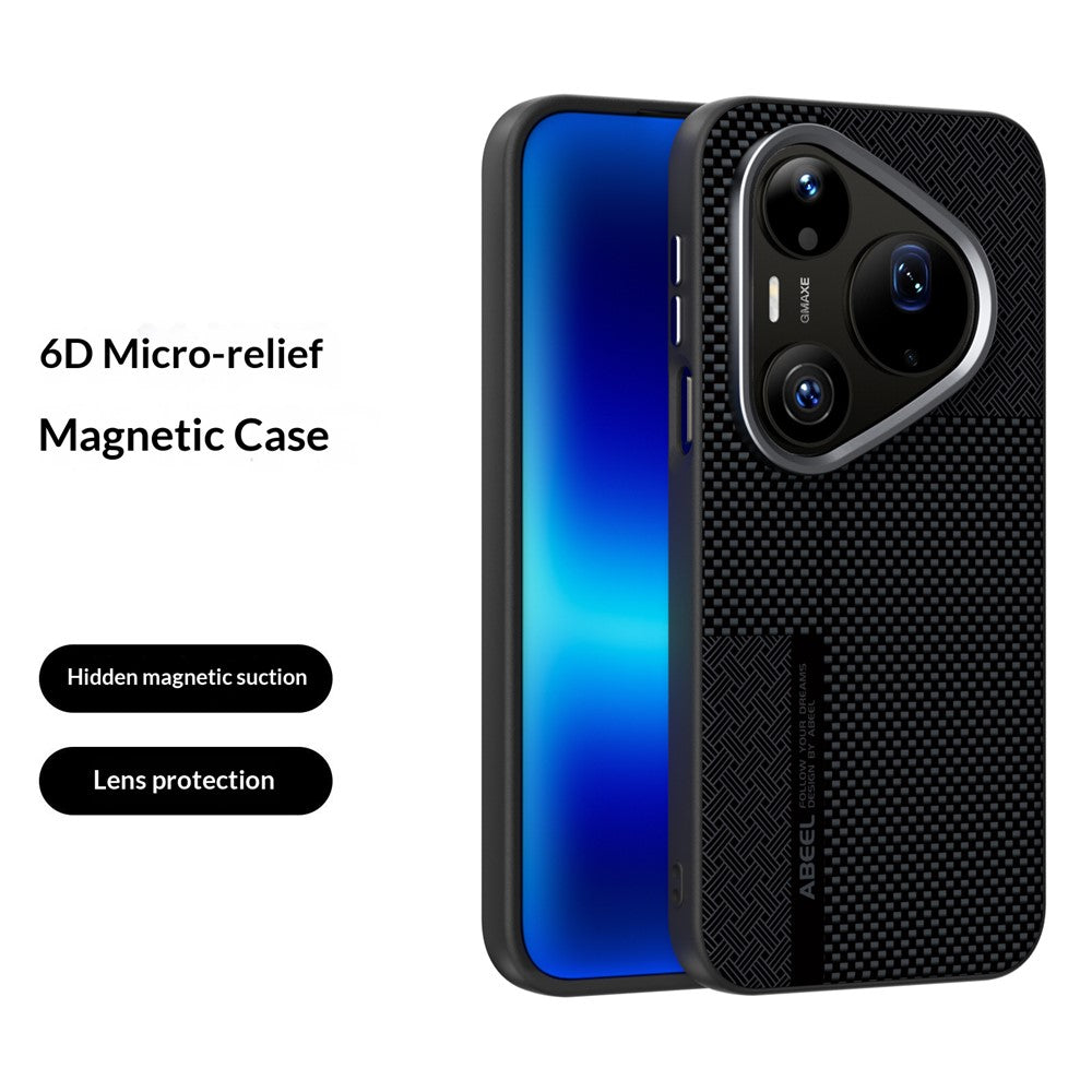 ABEEL Magnetiskt Skal För Huawei Pura 90 Pro Max Ultratunt 6D-tryckt Stötsäkert TPU PC Aluminiumlegering Läder mobilskal