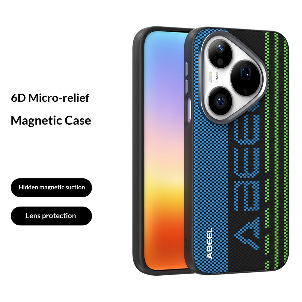 ABEEL For Huawei Pura 90 Pro Magnetic Case Micro-Embossing 6D Printed PC TPU Aluminum Alloy Leather Phone Cover