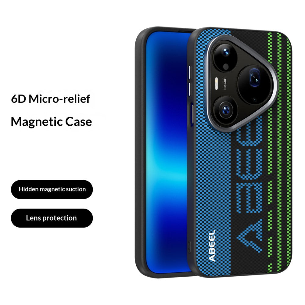 ABEEL For Huawei Pura 90 Pro Max Magnetic Case Micro-Embossing 6D Printed PC TPU Aluminum Alloy Leather Phone Cover