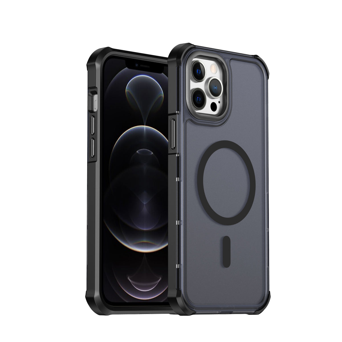 For iPhone 12 Pro Max Magnetic Case Electroplated Frame Skin-touch TPU+PC Phone Cover