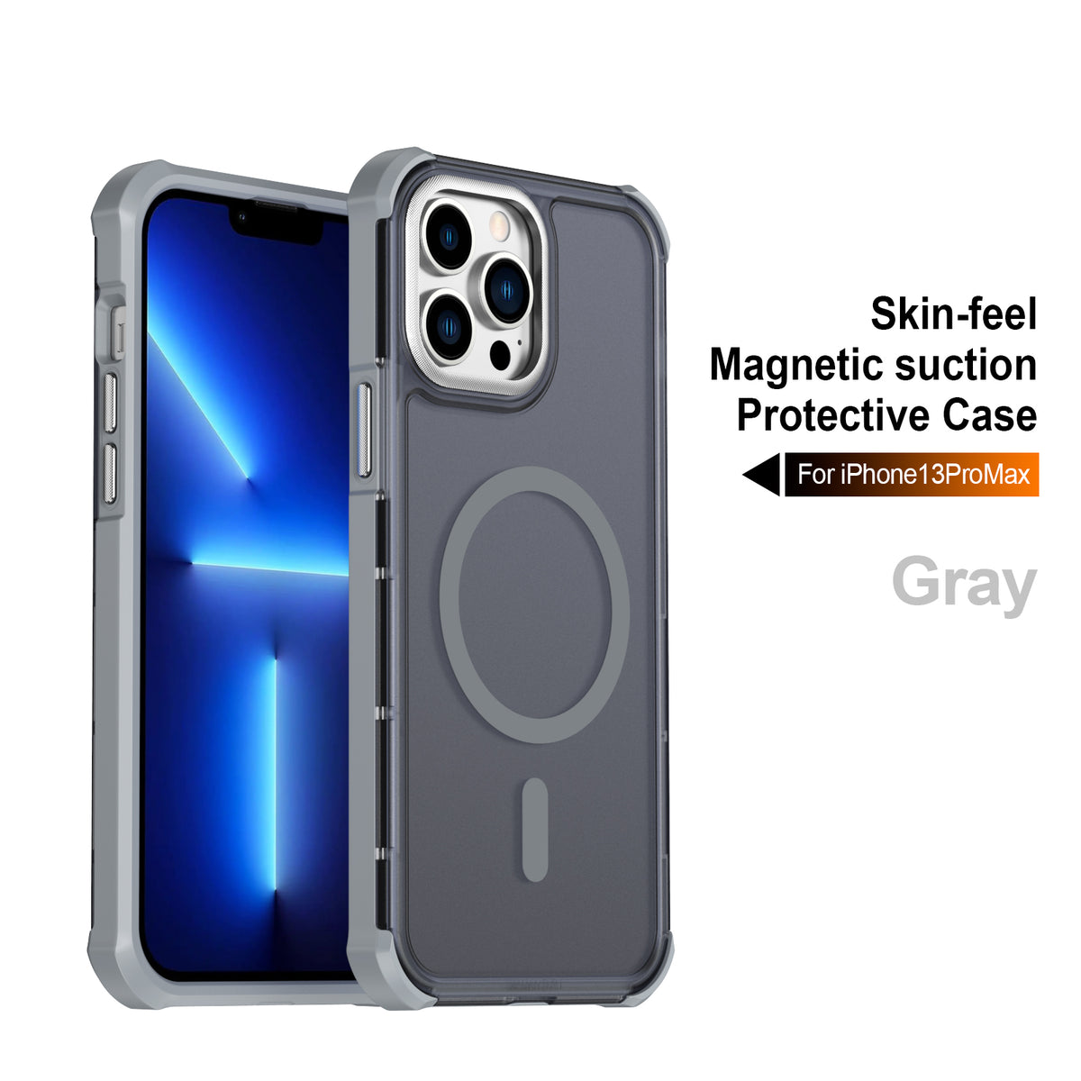Magnetiskt skal för iPhone 13 Pro Max, elektropläterad ram, hudvänlig TPU+PC-mobilskal