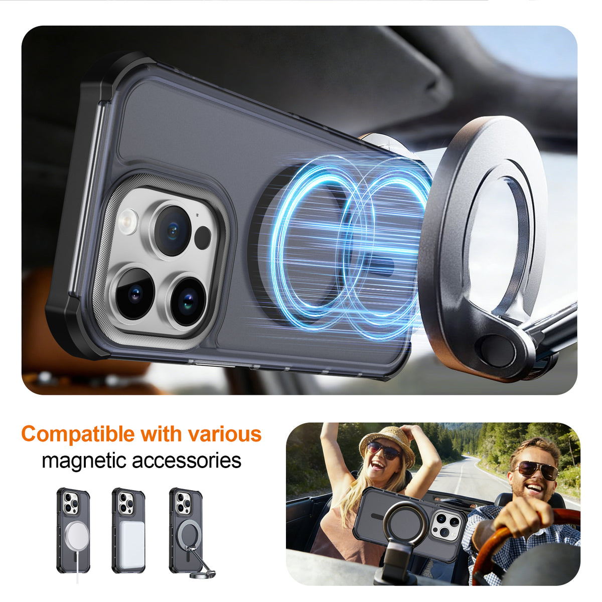 Til iPhone 14 Pro Max magnetisk etui elektrobelagt ramme hudvenligt TPU+PC telefoncover
