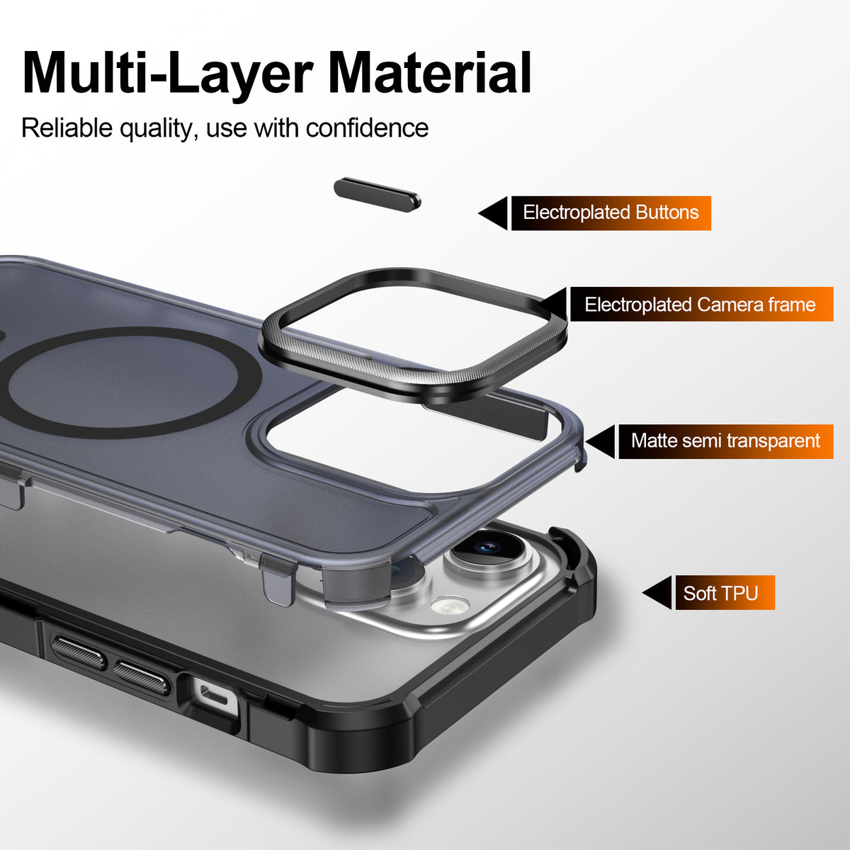 Til iPhone 14 Pro Max magnetisk etui elektrobelagt ramme hudvenligt TPU+PC telefoncover