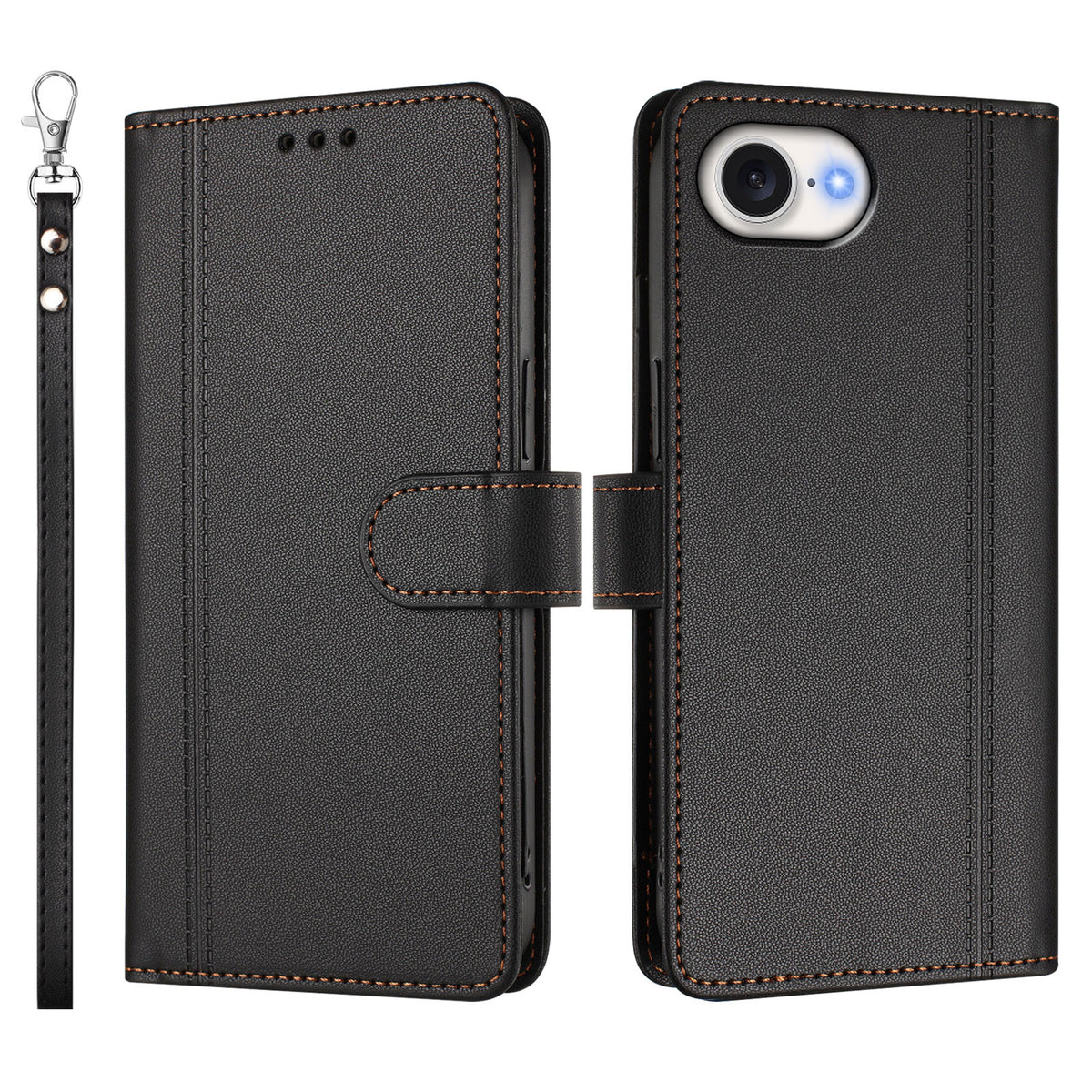 For iPhone 16e / iPhone 17e Case 9 Card Slots PU Leather Flip Wallet Phone Cover with Hand Strap