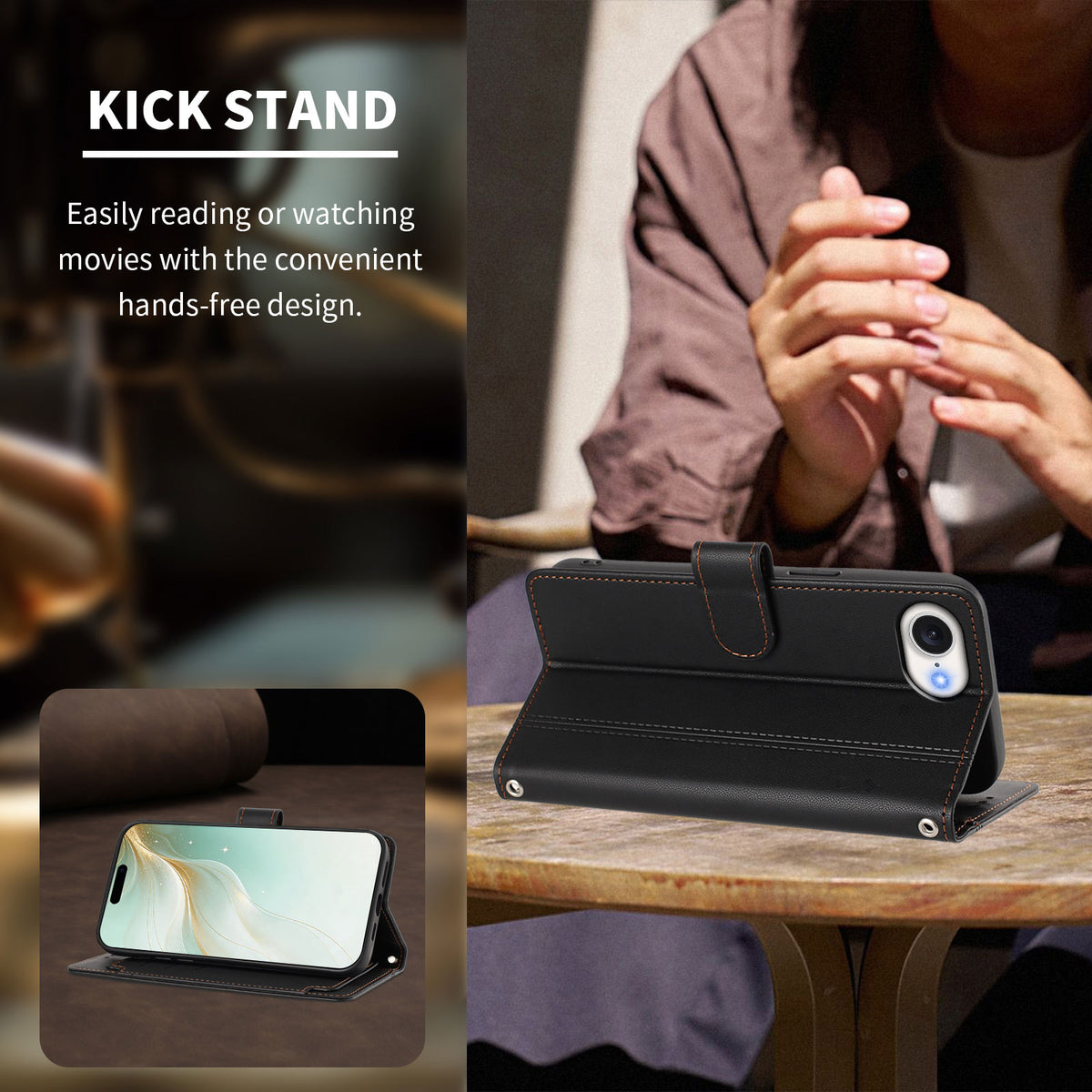 For iPhone 16e / iPhone 17e Case 9 Card Slots PU Leather Flip Wallet Phone Cover with Hand Strap