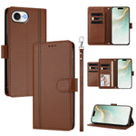 For iPhone 16e / iPhone 17e Case 9 Card Slots PU Leather Flip Wallet Phone Cover with Hand Strap