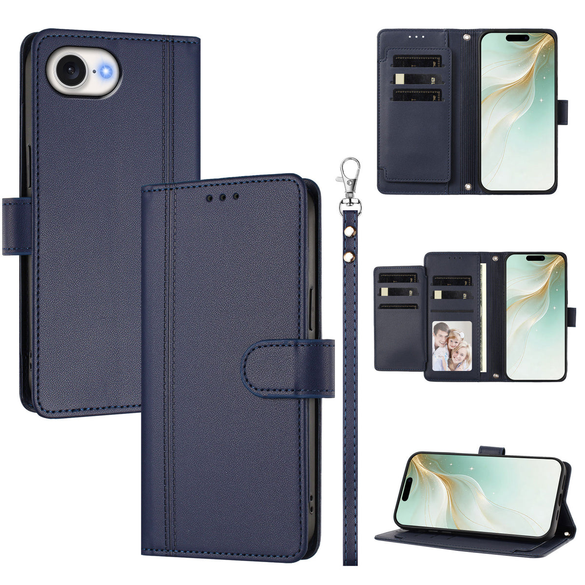 For iPhone 16e / iPhone 17e Case 9 Card Slots PU Leather Flip Wallet Phone Cover with Hand Strap