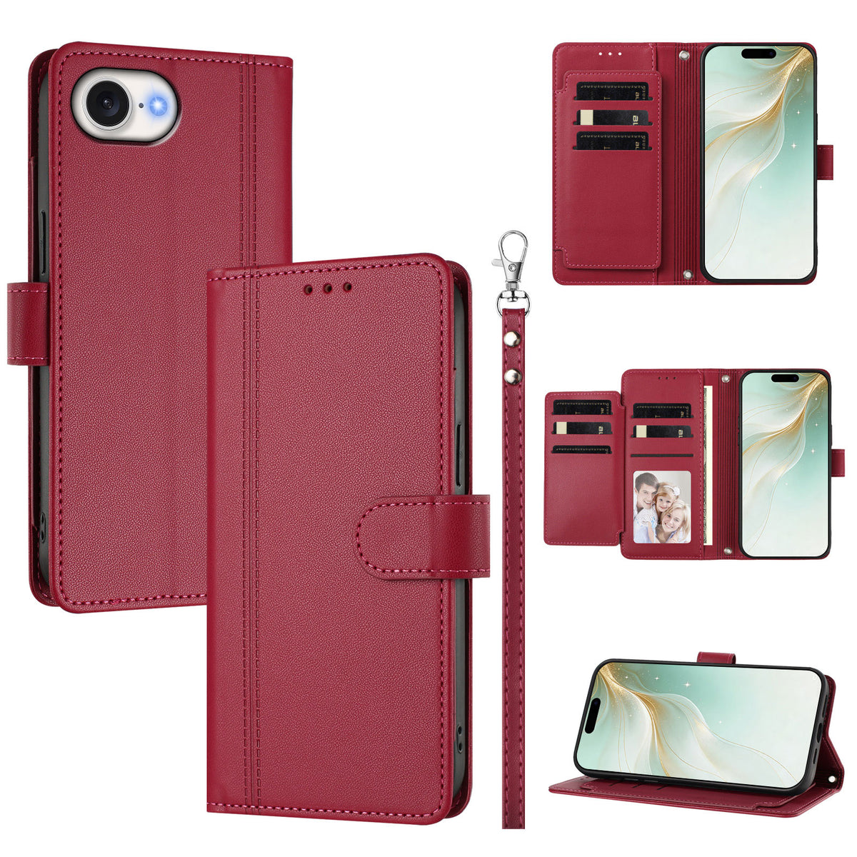 For iPhone 16e / iPhone 17e Case 9 Card Slots PU Leather Flip Wallet Phone Cover with Hand Strap