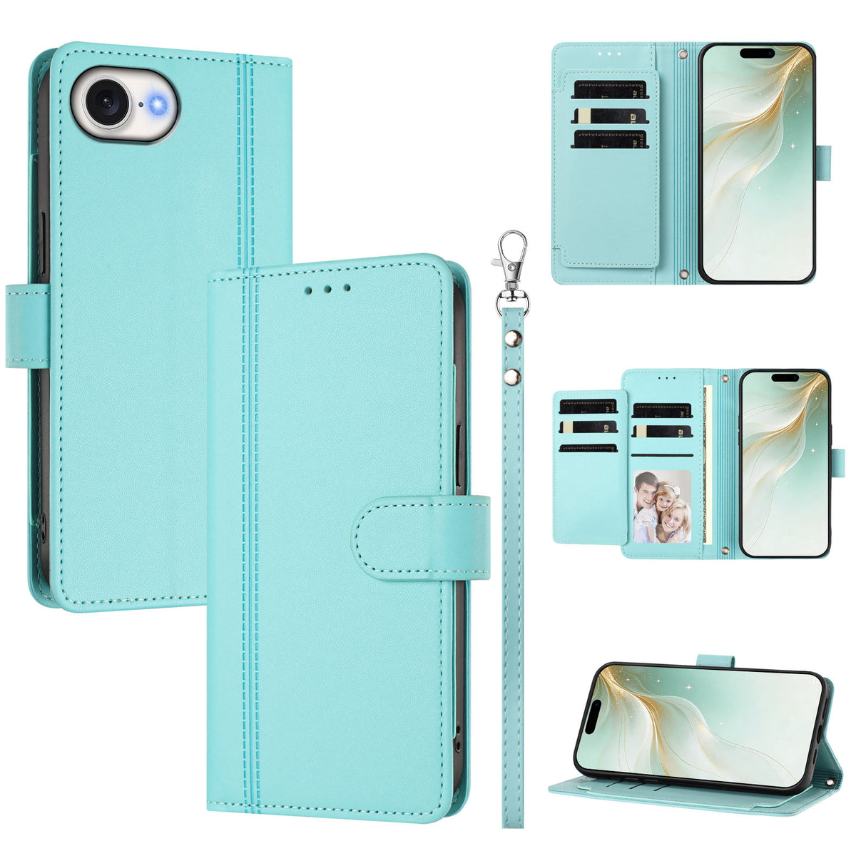 For iPhone 16e / iPhone 17e Case 9 Card Slots PU Leather Flip Wallet Phone Cover with Hand Strap