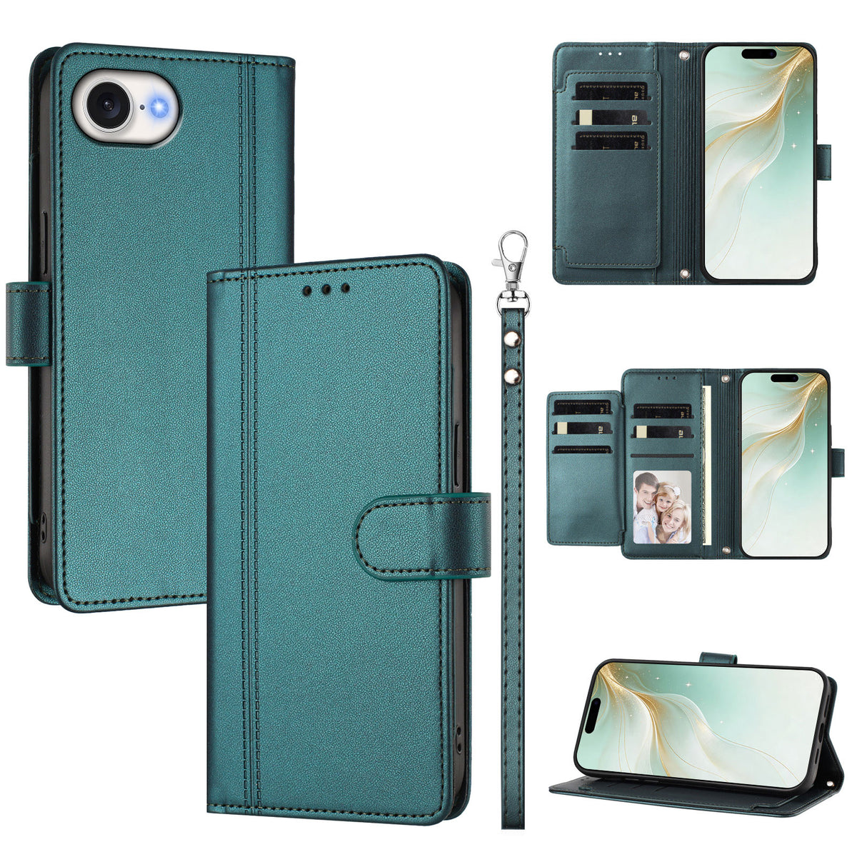 For iPhone 16e / iPhone 17e Case 9 Card Slots PU Leather Flip Wallet Phone Cover with Hand Strap
