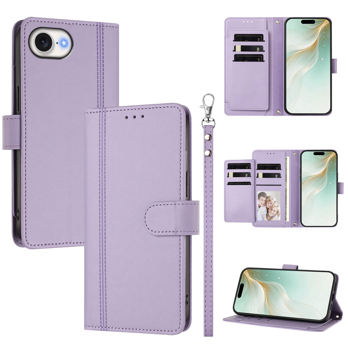 For iPhone 16e / iPhone 17e Case 9 Card Slots PU Leather Flip Wallet Phone Cover with Hand Strap