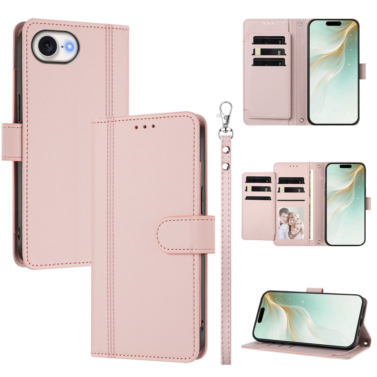 For iPhone 16e / iPhone 17e Case 9 Card Slots PU Leather Flip Wallet Phone Cover with Hand Strap