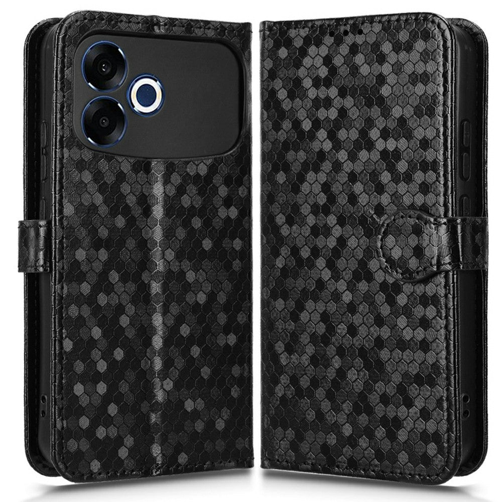 For Oppo F33 Pro 5G Wallet Case Dot Pattern Imprint PU Leather Phone Cover with Wrist Strap
