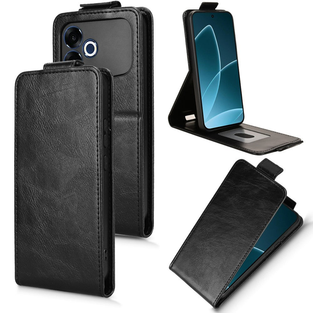 For Oppo F33 Pro 5G Stand Case Magnetic Clasp Vertical Flip Leather Phone Cover with Card Holder- Black