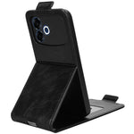 For Oppo F33 Pro 5G Stand Case Magnetic Clasp Vertical Flip Leather Phone Cover with Card Holder- Black