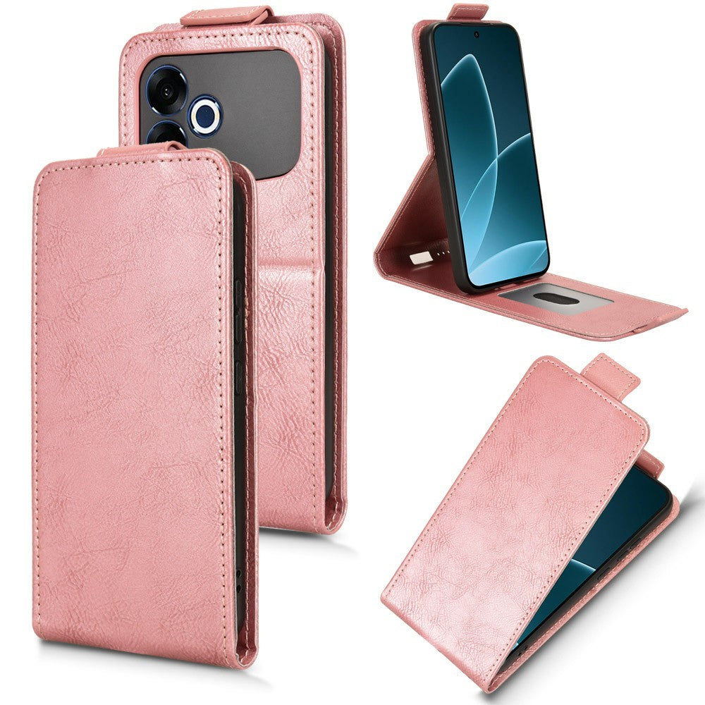 For Oppo F33 Pro 5G Stand Case Magnetic Clasp Vertical Flip Leather Phone Cover with Card Holder- Black