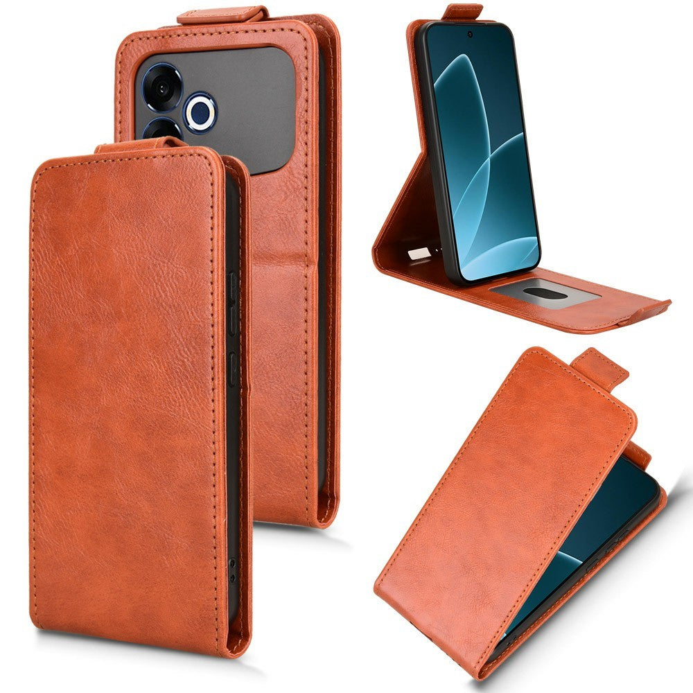 For Oppo F33 Pro 5G Stand Case Magnetic Clasp Vertical Flip Leather Phone Cover with Card Holder- Black