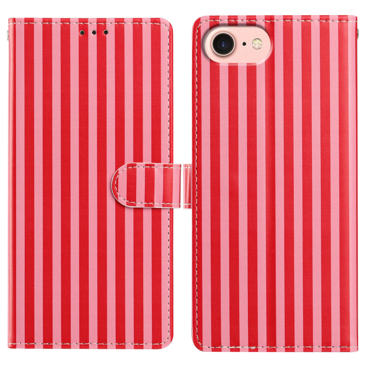 For iPhone 16e / iPhone 17e Wallet Case Vintage Stripes Leather Stand Flip Phone Cover with Wrist Strap