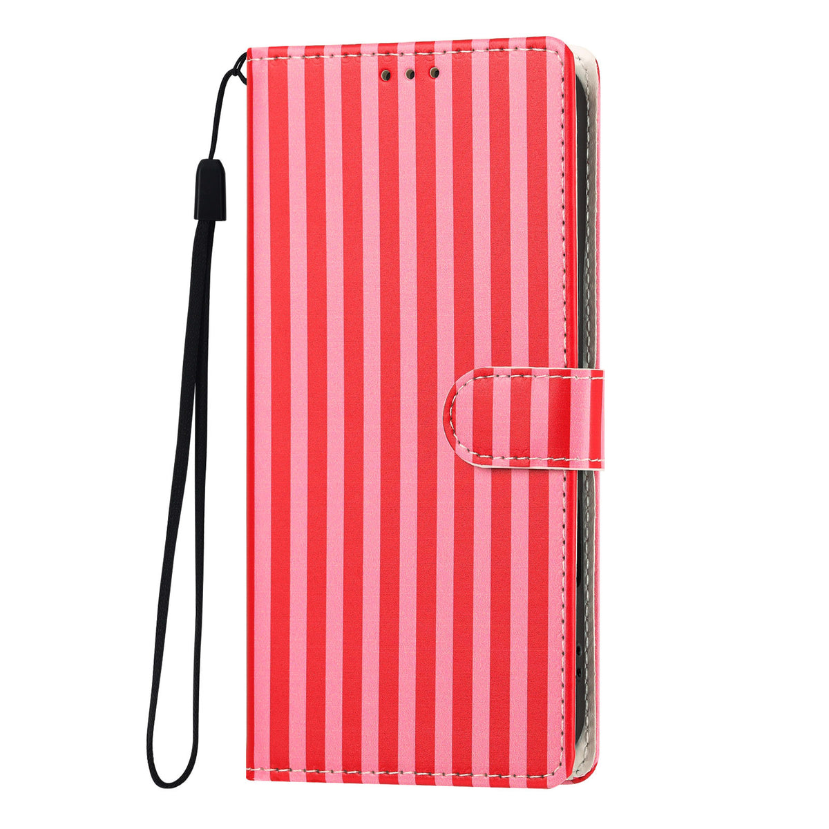 For iPhone 16e / iPhone 17e Wallet Case Vintage Stripes Leather Stand Flip Phone Cover with Wrist Strap