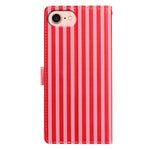 For iPhone 16e / iPhone 17e Wallet Case Vintage Stripes Leather Stand Flip Phone Cover with Wrist Strap