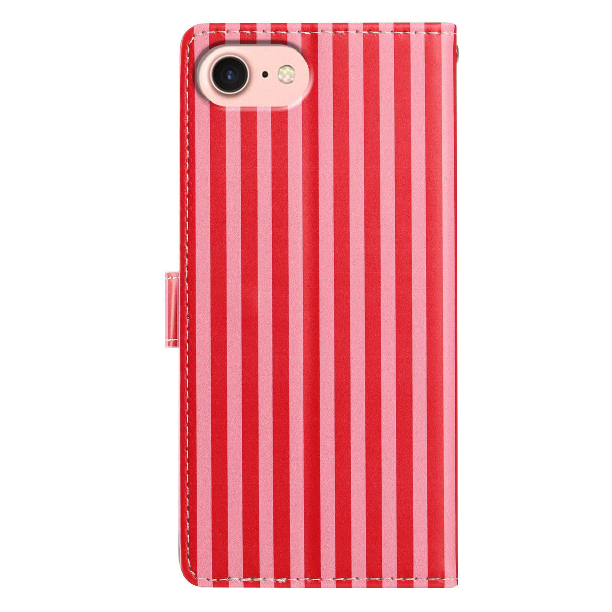 For iPhone 16e / iPhone 17e Wallet Case Vintage Stripes Leather Stand Flip Phone Cover with Wrist Strap
