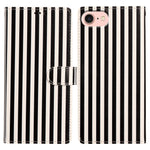 For iPhone 16e / iPhone 17e Wallet Case Vintage Stripes Leather Stand Flip Phone Cover with Wrist Strap