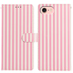 For iPhone 16e / iPhone 17e Wallet Case Vintage Stripes Leather Stand Flip Phone Cover with Wrist Strap