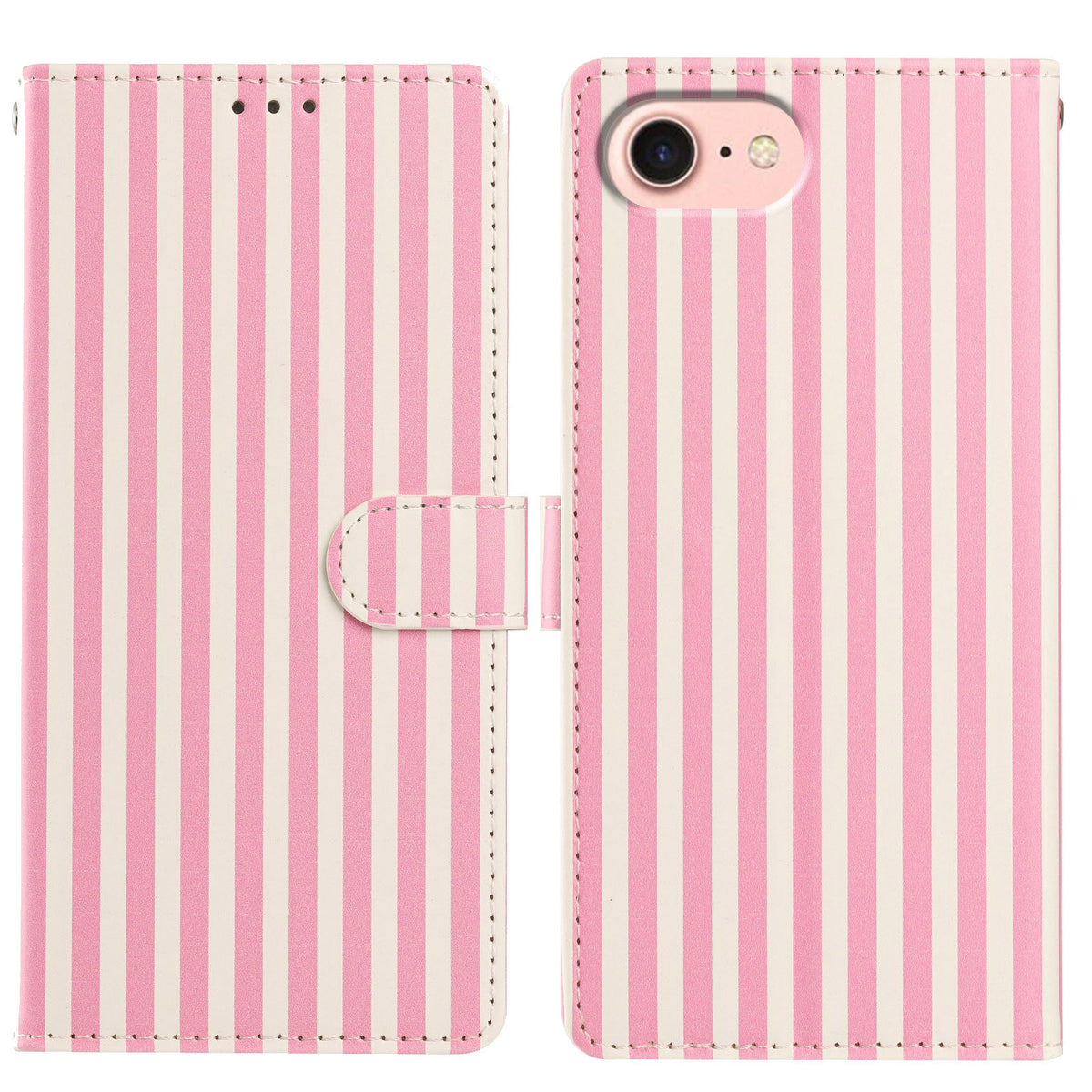 For iPhone 16e / iPhone 17e Wallet Case Vintage Stripes Leather Stand Flip Phone Cover with Wrist Strap