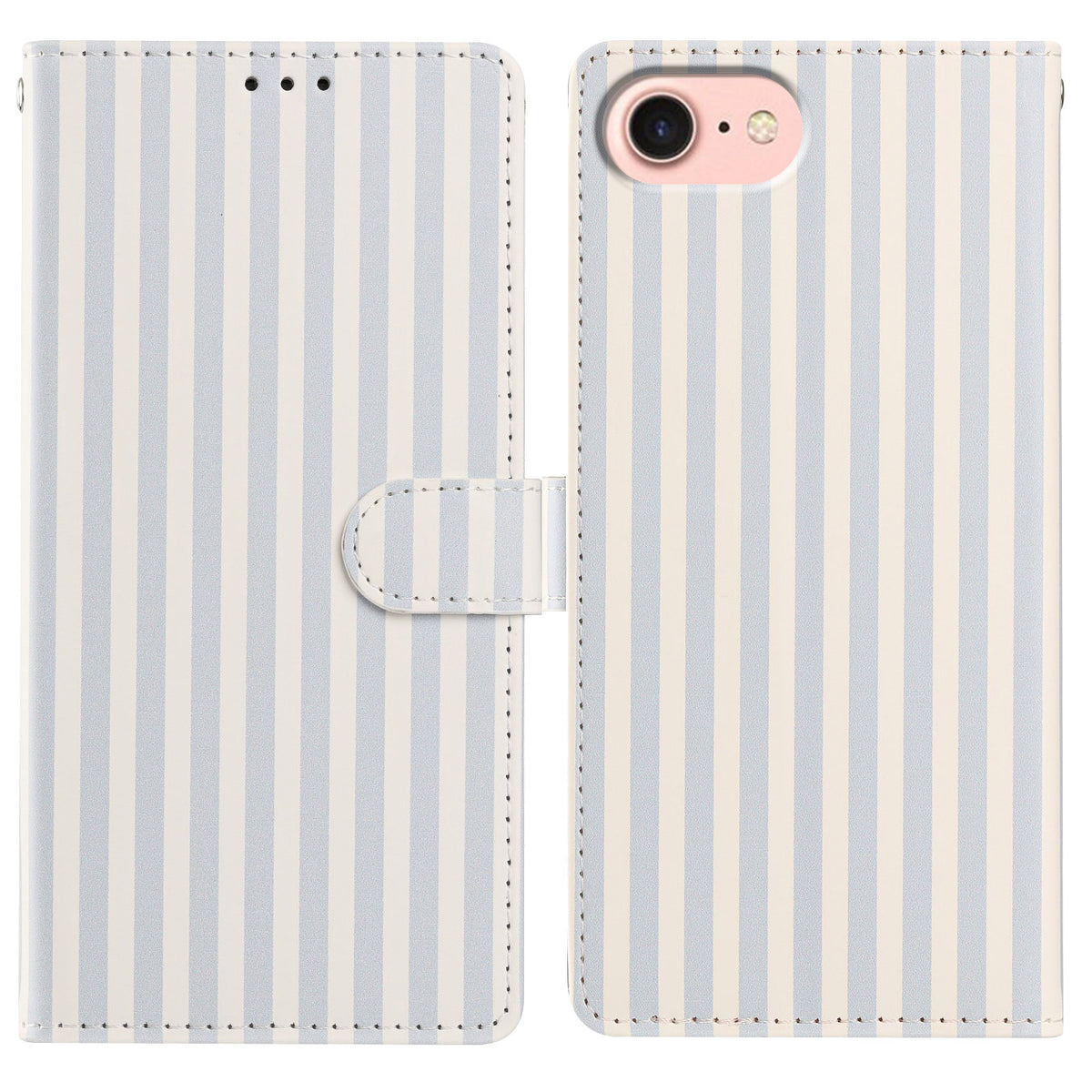 For iPhone 16e / iPhone 17e Wallet Case Vintage Stripes Leather Stand Flip Phone Cover with Wrist Strap