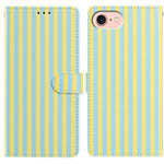 For iPhone 16e / iPhone 17e Wallet Case Vintage Stripes Leather Stand Flip Phone Cover with Wrist Strap