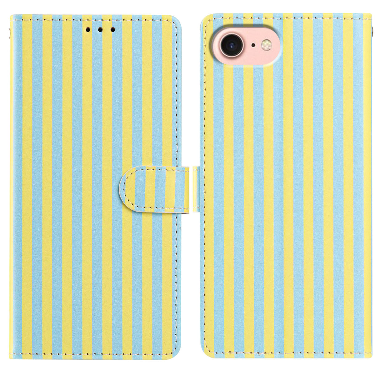 For iPhone 16e / iPhone 17e Wallet Case Vintage Stripes Leather Stand Flip Phone Cover with Wrist Strap
