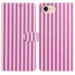 For iPhone 16e / iPhone 17e Wallet Case Vintage Stripes Leather Stand Flip Phone Cover with Wrist Strap
