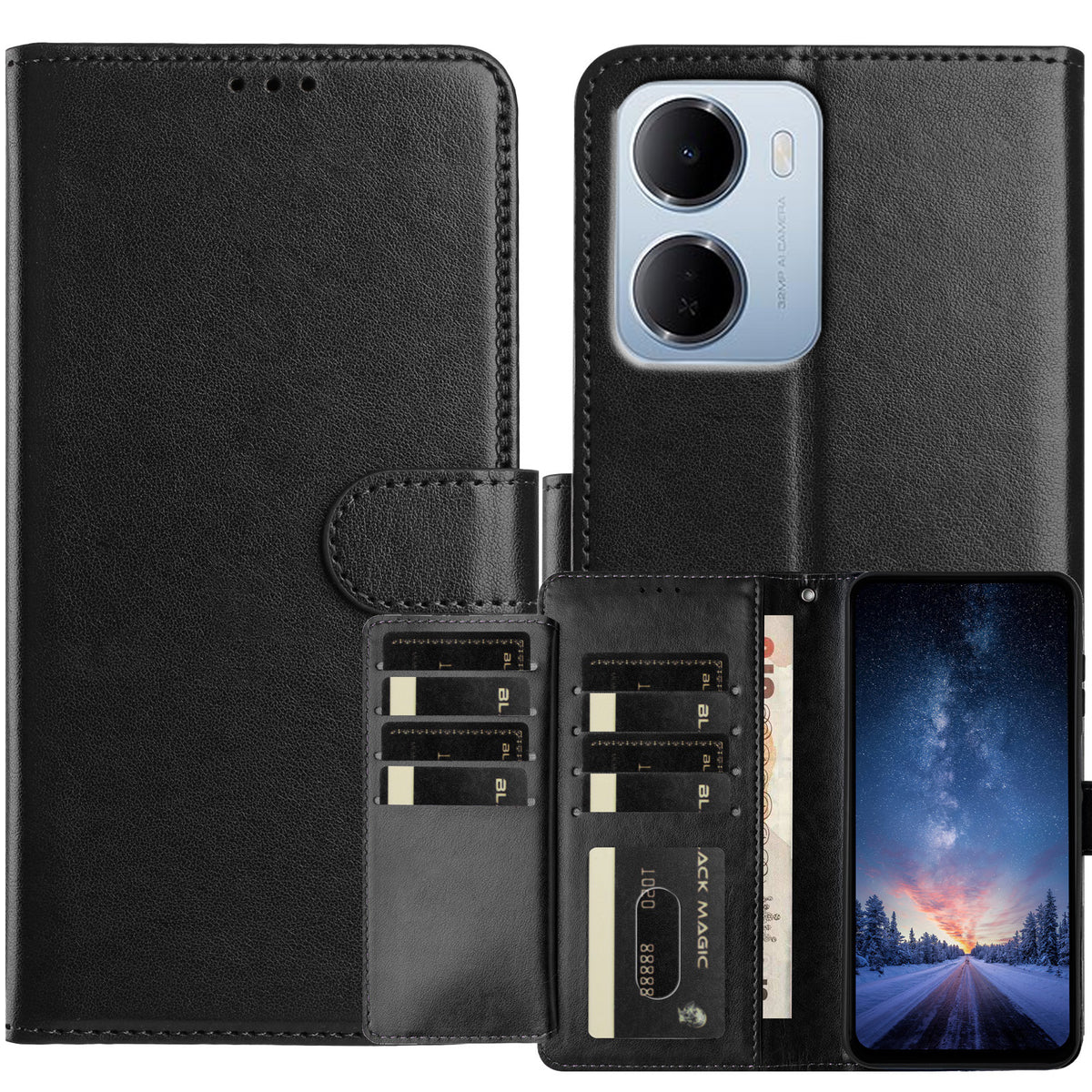Xiaomi Redmi 15a 5G Plånboksfodral med stativ, PU-läder, fällbart skydd med 8 kortplatser