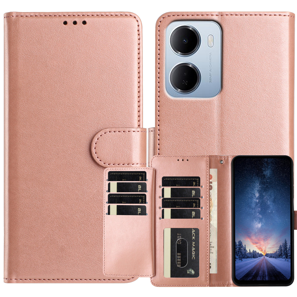 Xiaomi Redmi 15a 5G Plånboksfodral med stativ, PU-läder, fällbart skydd med 8 kortplatser
