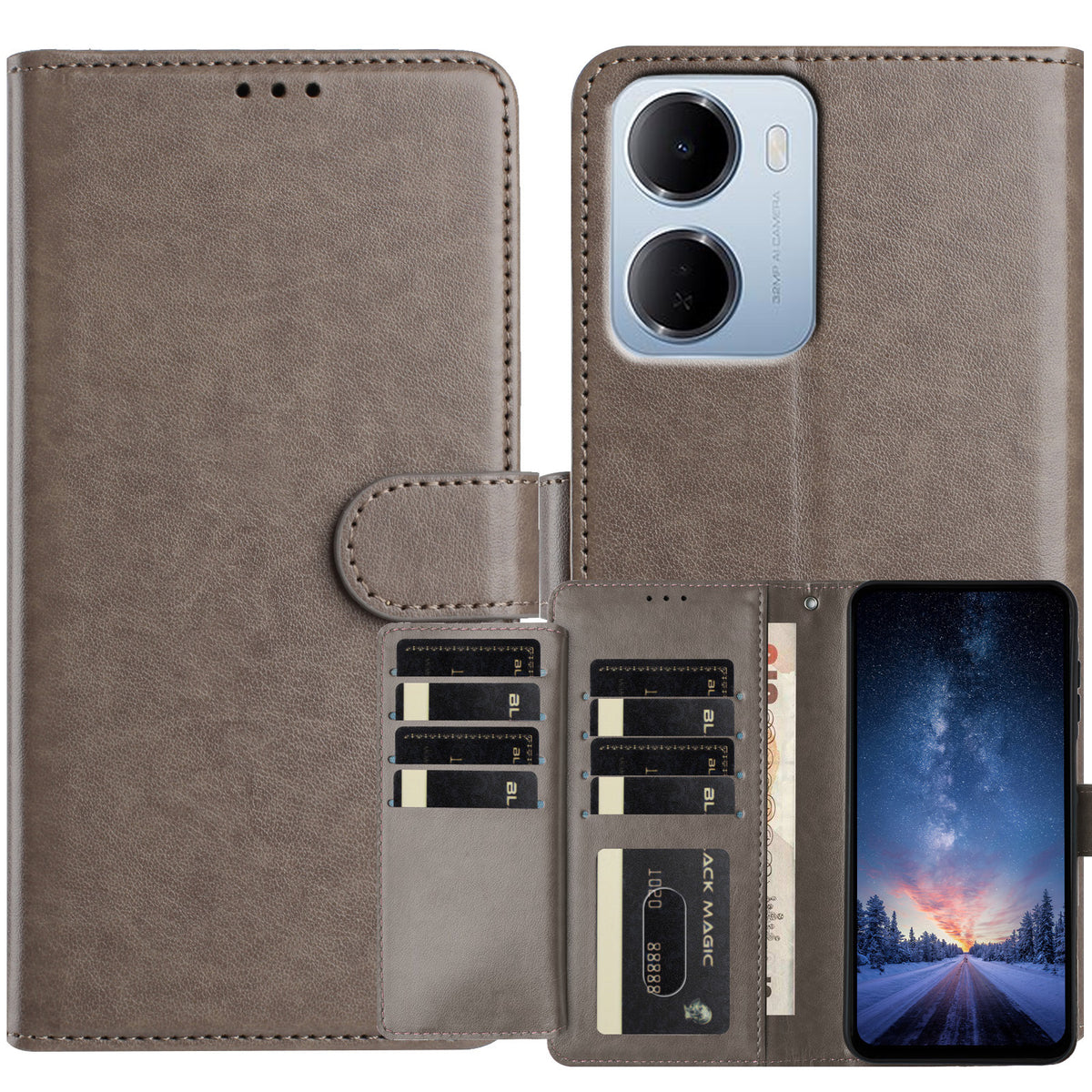 Xiaomi Redmi 15a 5G Plånboksfodral med stativ, PU-läder, fällbart skydd med 8 kortplatser