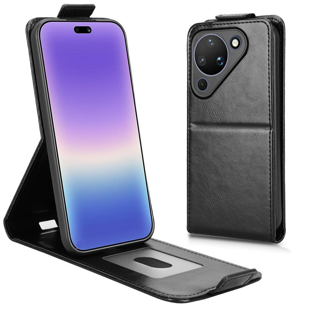 Huawei Pura 90 Stativskal Magnetiskt Spänne Vertikalt Flip Lädermobilskal med Korthållare