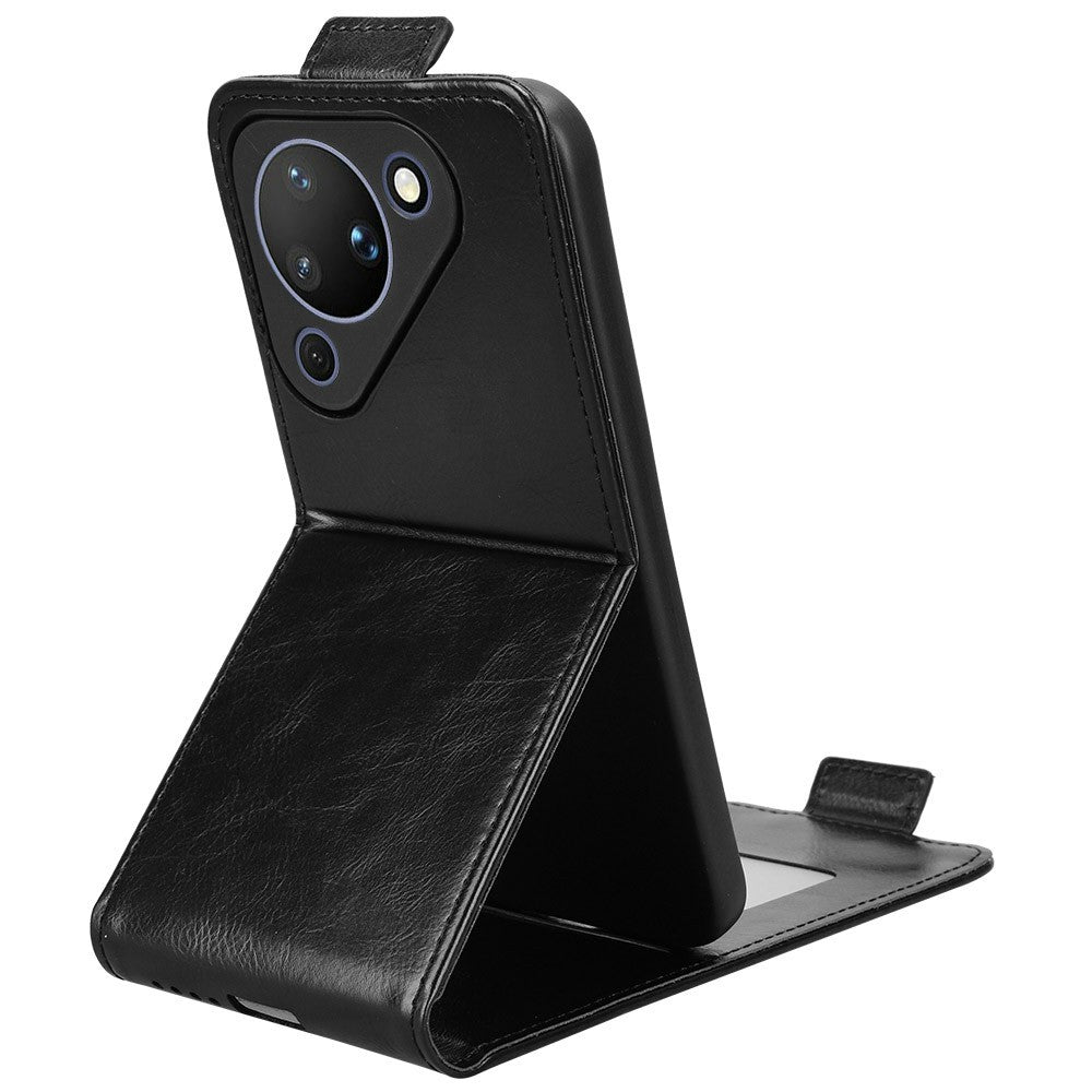 Huawei Pura 90 Stativskal Magnetiskt Spänne Vertikalt Flip Lädermobilskal med Korthållare