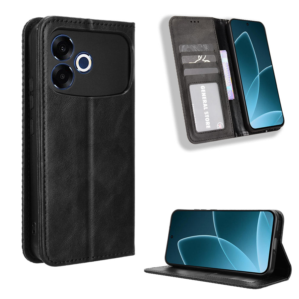 For Oppo F33 Pro 5G Leather Case Wallet Stand Retro Texture Phone Cover
