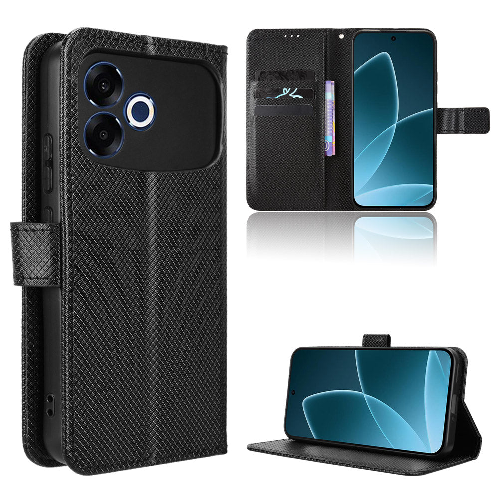 For Oppo F33 Pro 5G Leather Wallet Case with Strap Diamond Texture Phone Cover