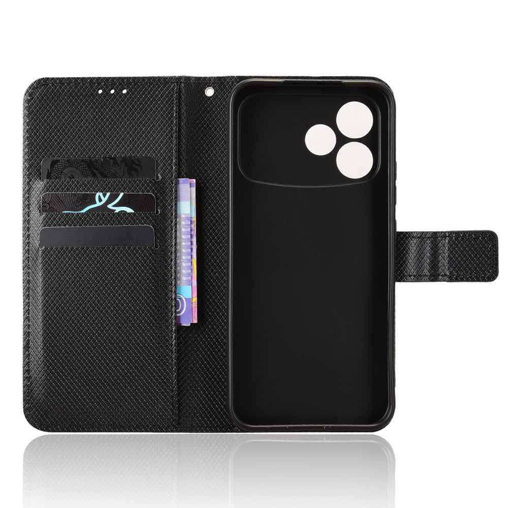 For Oppo F33 Pro 5G Leather Wallet Case with Strap Diamond Texture Phone Cover